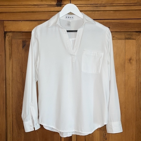 Dash Tops - DASH WHITE FLANNEL POCKET BLOUSE BACK BUTTON DOWN DETAIL Sz. S